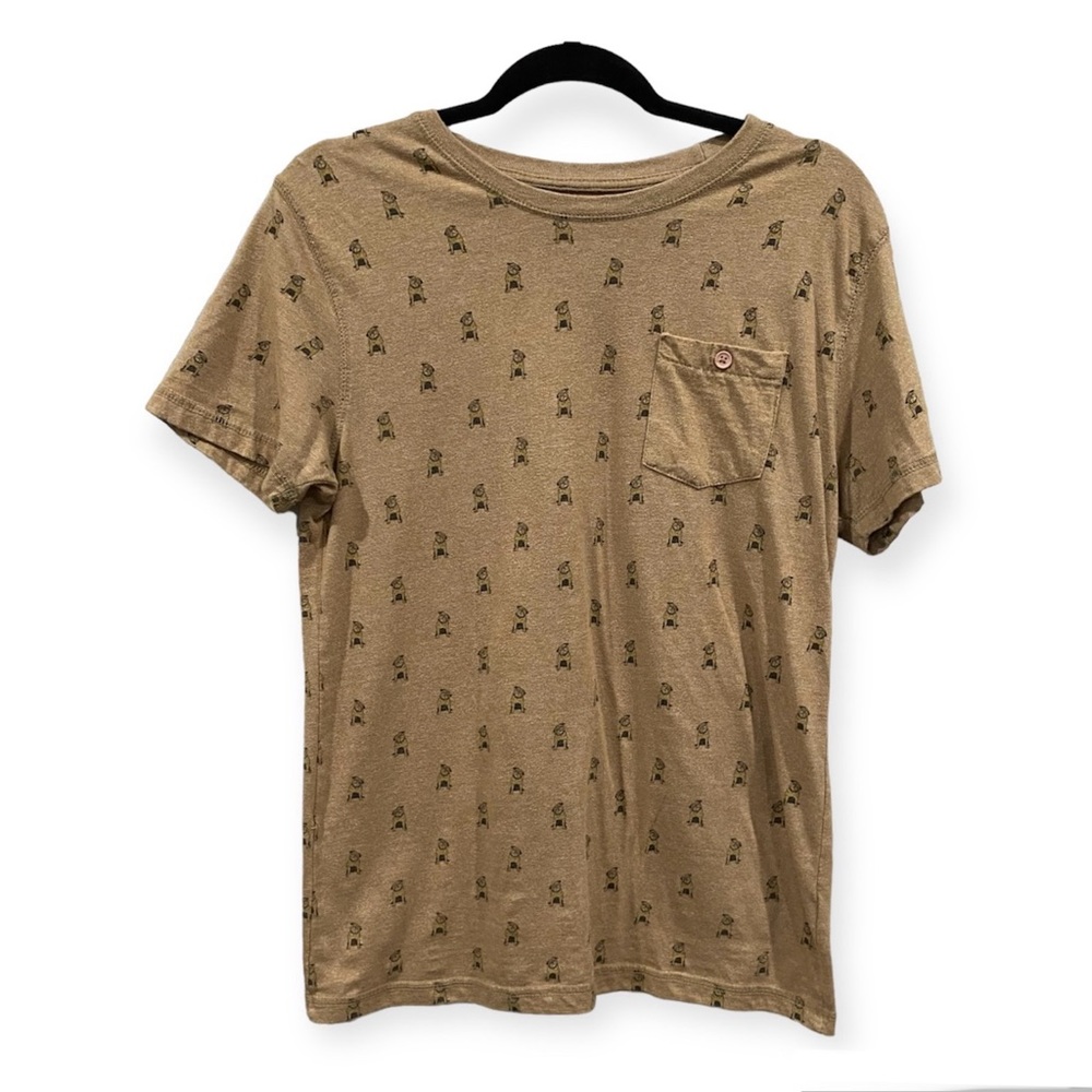 Creative Destruction Allover Pug Print T-Shirt Unisex Brown Pocket Medium